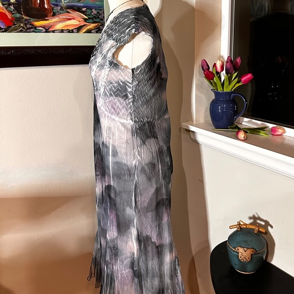 Komarov Dress & Eileen Fischer Silk Jacket Set - 50 Shades of Gray/ Blue/ Pink - Picture 7 of 14
